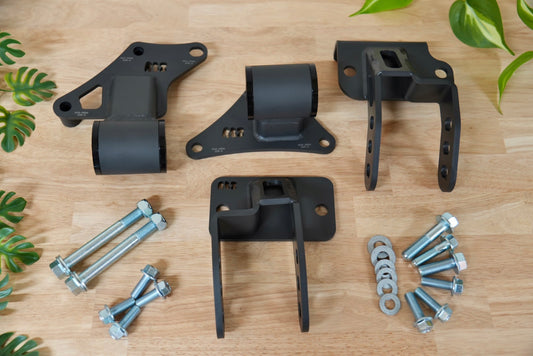 RBZ Harmony K24 engine mount for Suzuki Samurai with Cerakote finish and Nord-Lock hardware.