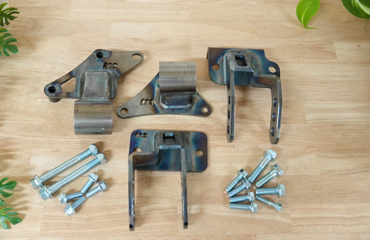 RBZ Harmony K24 engine mount for Suzuki Samurai with Cerakote finish and Nord-Lock hardware