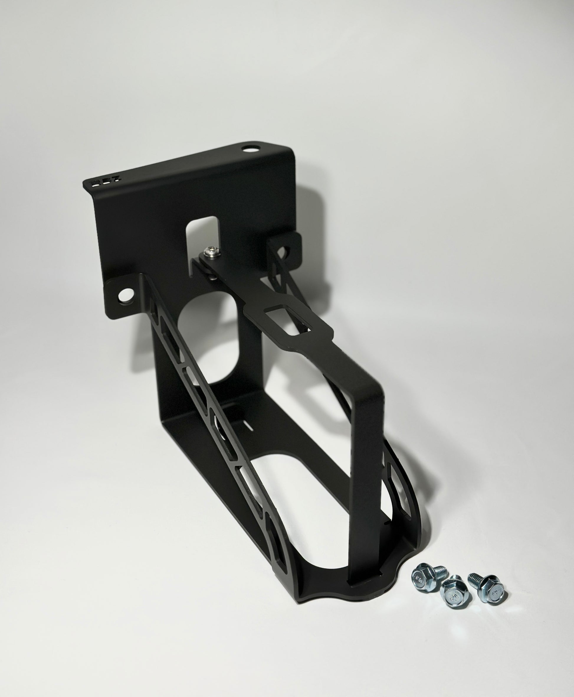 Single piece 5052 aluminum battery relocation tray for Acura RSX DC5 with laser cut grid pattern and Cerakote finish