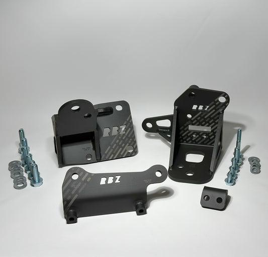 RBZ Harmony Grid Collection S2000 K20A swap engine mount kit V2 with AC bracket Cerakote finish and Nord-Lock hardware