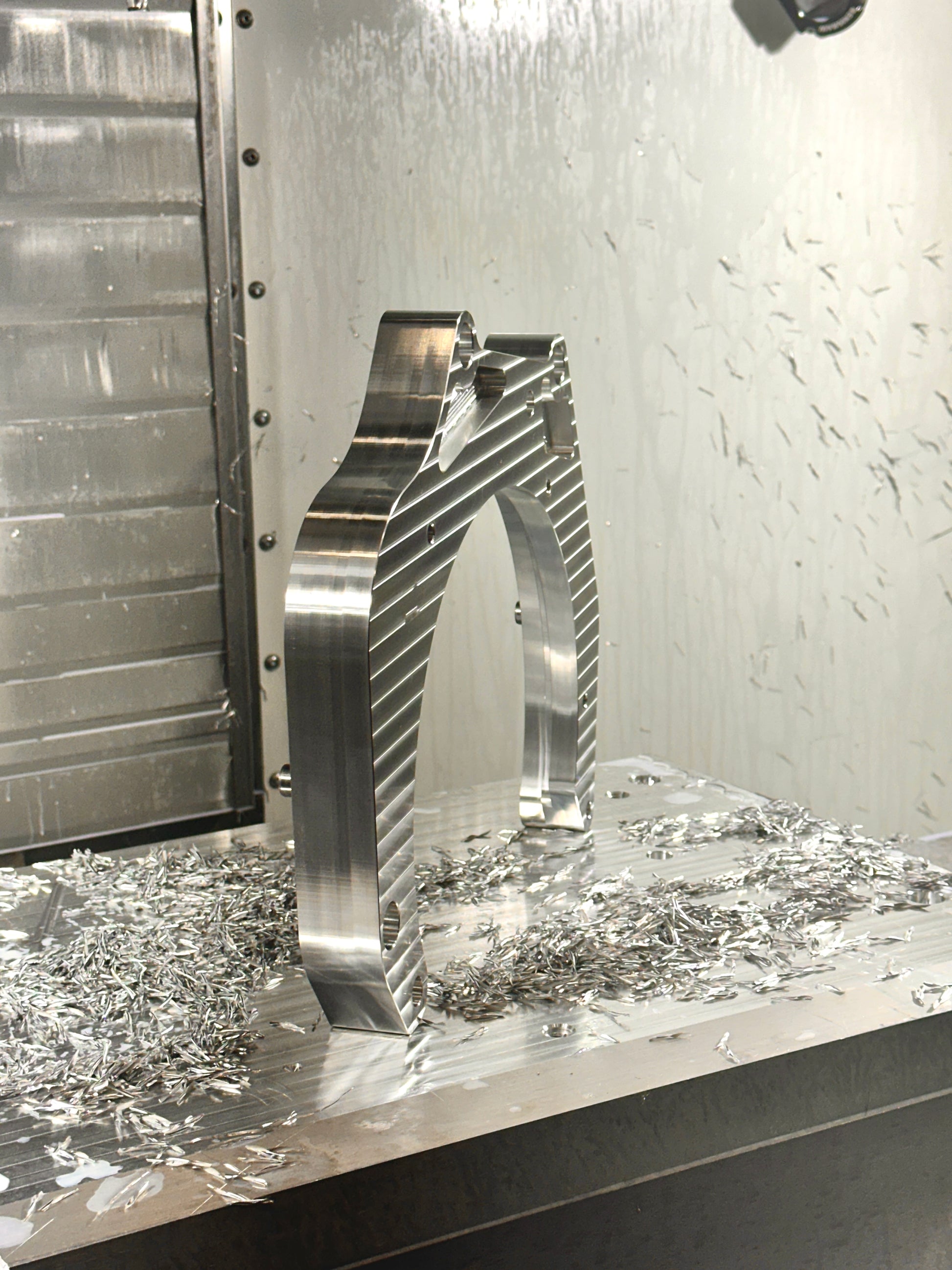 RBZ Harmony K24 Samurai adapter plate being CNC machined from 6061-T6 billet aluminum on Haas VF-2 vertical machining center