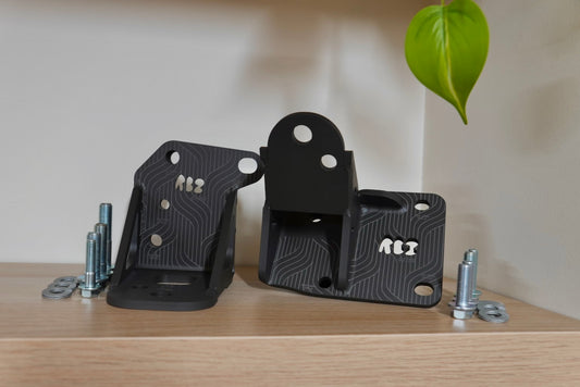 RBZ Harmony K24 swap engine mount set for Honda S2000 AP1 AP2 with Cerakote finish and Nord-Lock hardware.