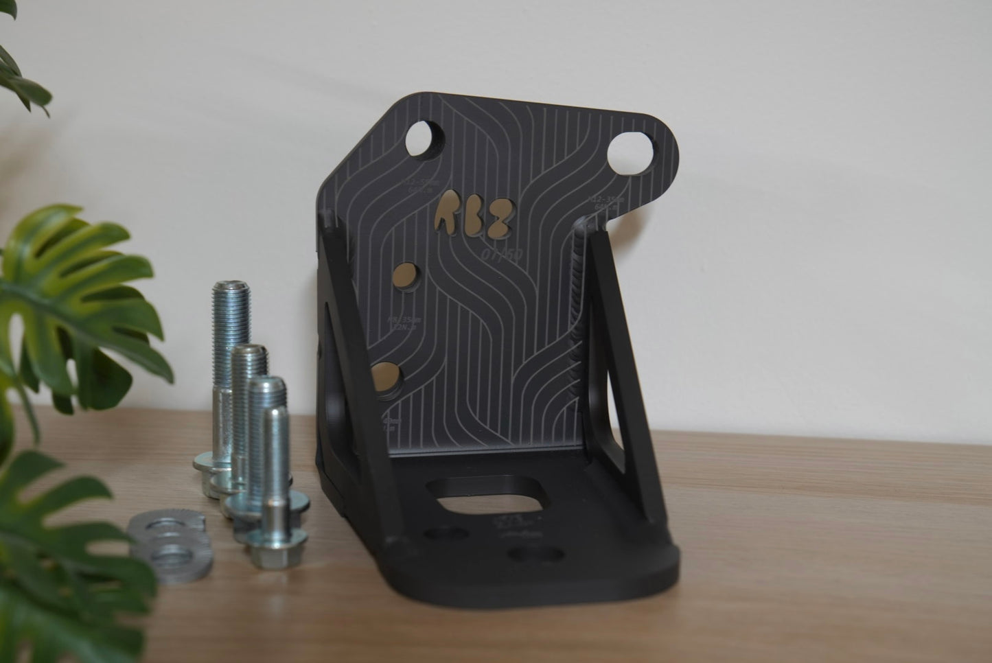 RBZ Harmony L Mount left side bracket for S2000 K24A swap with TIG welds and Cerakote black finish.
